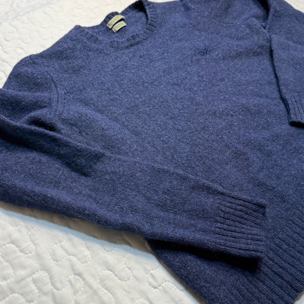 Stile Benetton Womens S Sweater Blue Pure Shetland Italian Yarn Crewneck Logo